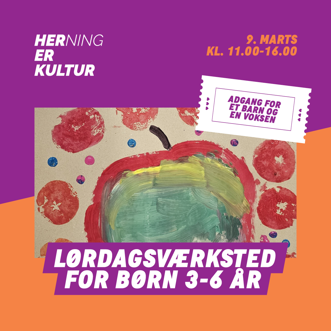 Foto af kunstner, angivelse af hvad klippet indeholder og logo for HerningerKultur. Alle oplysninger findes også til højre.